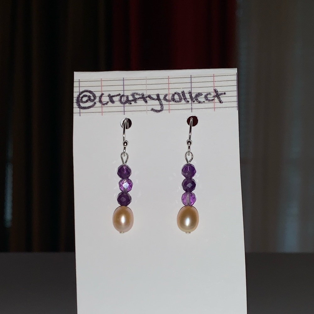 Amethyst & fw Pearl drop earrings